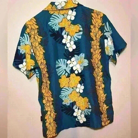 Hawaiian Shirt MAUI & SONS Blue Palm and Floral Pattern Luau Costume L 14-16 - Picture 2 of 4